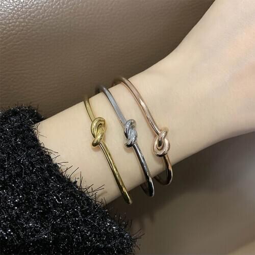 Vintage Opening Love Hearts knot Brand Bangle Simple Titanium Steel rose gold high Quality Bracelet&Bangle Jewelry
