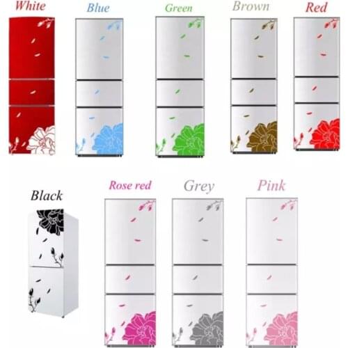 DIY Magnolia Flower Refrigerator Sticker Door Cover Fridge Art Mural Removable Wall Stickers Home Decor Living Room Decoration