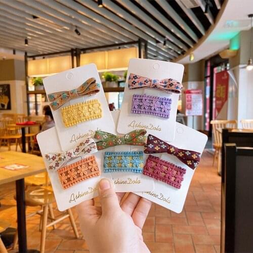 Floral Embroidery Hair Clips Hair Pins Girls Baby Clips 2 Piece Hair Accessories Children Hair Styling Tools Hair Grip Barrettes