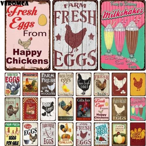 Fresh Eggs Tin Sign Vintage Metal Sign Retro Plaque Sign Metal Wall Stickers Wall Poster for Kitchen Club Wall Vintage Decor