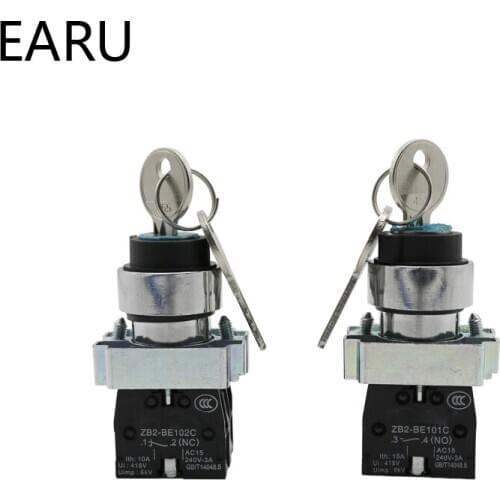 1pc XB2-BG25 XB2-BG33 22mm Knob Selector Rotary Lock Key Switch 2 3 Position 1NO1NC 2NO with 2 Keys Latching Push Button Switch
