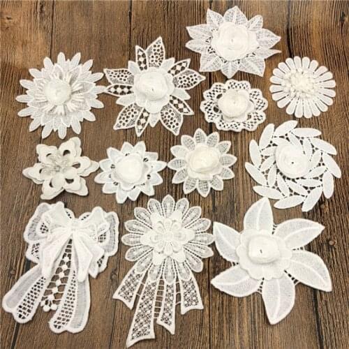 10Pcs white Flower Neckline Collar Lace Applique Fabric for Fabric Apparel Sewing On Home Textiles For Dress Scrapbooking