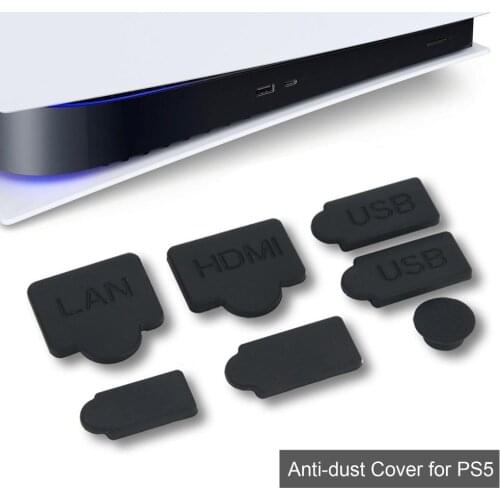 6pcs Black Silicone Dust Plugs Set USB HDM Interface Anti-dust Cover Dustproof Plug for PS5 Game Console Accessories Parts