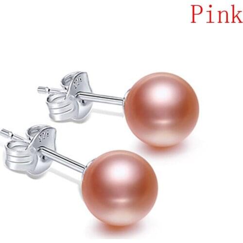 AAA 6-7mm Round Natural Pink Freshwater Pearl Earrings with 925 Sterling Silver Post
