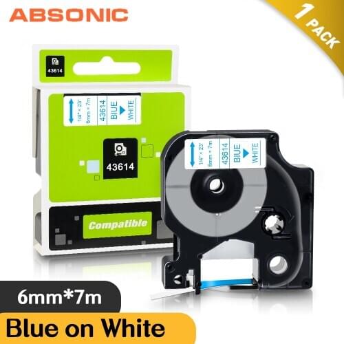 Absonic D1 Blue on White Label Maker 43614 for Dymo D1 Label Printer 6mm Label Tapes Ribbon Sticker for LabelManager 420P PnP