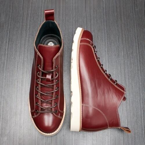 Soft Leather Mens Military Boot Short Toe Work Shoes Fashion Male Black Red Sneakers 10#20/10d50