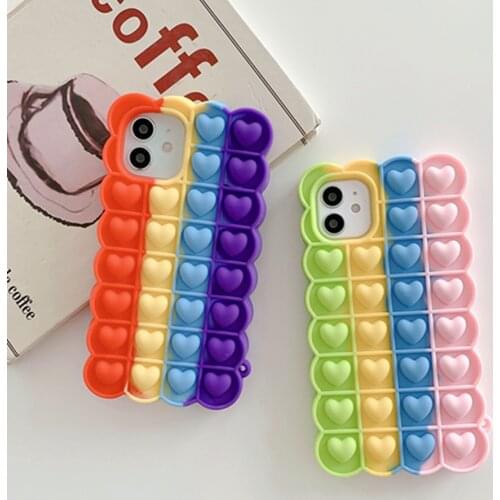 Reliver Stress Case For iPhone 11 12 Pro Max 7 8 Plus 12 Mini XR X XS Max SE 2020 2 Silicone Case Cartoon Bear Cat Lanyard Cover