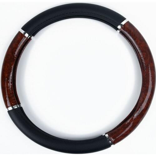 Mahogany Wood Style Car Steering Wheel Cover Decor Anti-skid 38cm Soft Leather Car Interior Accessories Car Steering Wheel Cover
