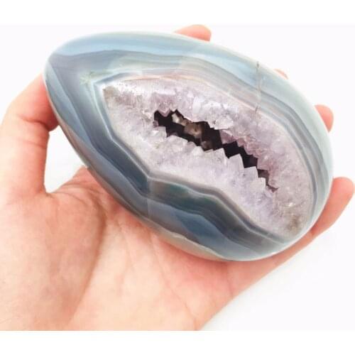 MOKAGY Hand Carved Natural Agate Geode Decorative Crystal Eggs 8cm-10cm 1pc