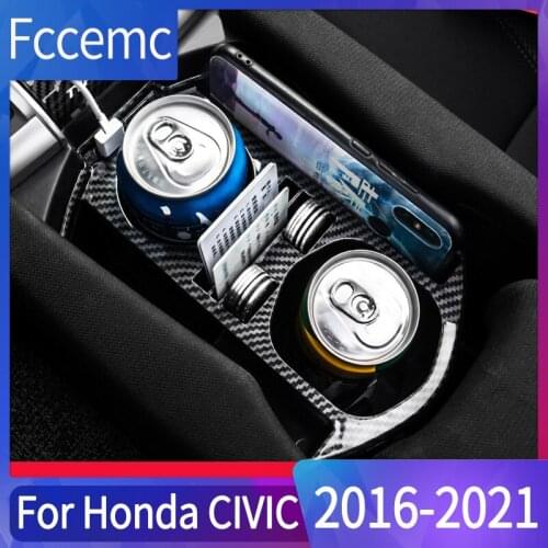 Mobile Phone Holder Storage Box USB Central Control Water Cup Special For Honda Civic Carbon Ambient Decoration Car Accessorie