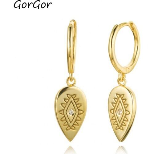 GorGor Stud Earrings Women 925 Sterling Pattern Water Drop Demon Eye Individuality Creative Trendy Party Jewelry 60201301308