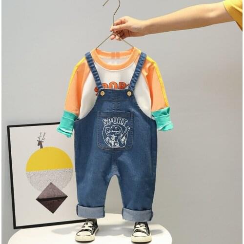Baby Boys Girls Cotton Clothes Kid cartoon patchwork T-shirt overalls Bib Pants 2Pcs/sets Outfit Children Toddler Tracksuits set