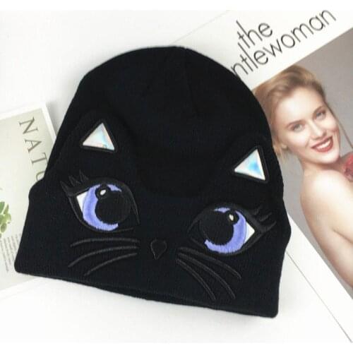Cotton Cat Modeling Embroidery Thicken Knitted Hat Winter Warm Hat Skullies Cap Beanie Hat for Men and Women 18