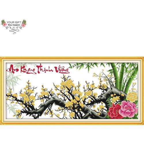 Joy Sunday Plum Five Blessing Vietnam Home Decor YN296(1) Flowers Needlework Needlepoint Embroidery DIY Cross Stitch kit