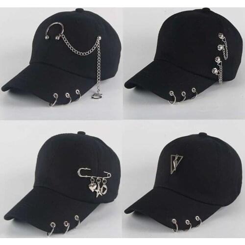 Creative piercing ring baseball cap punk hip-hop cap casual cotton cap