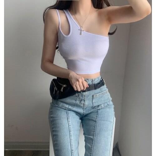 Summer fashion high street one-shoulder vest sling feminine sleeveless one-piece tight top female nightclub party clothing