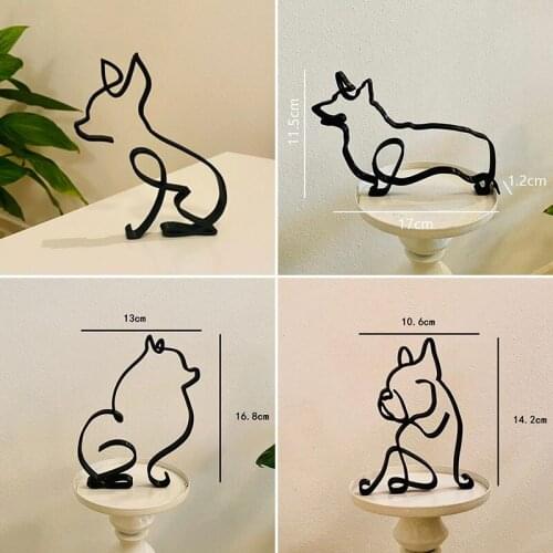 Minimalist Art Sculpture Cute Animals Dog Shape Decoration Office Desktop ornaments Iron Sheet Craft Figurines Home Decoration