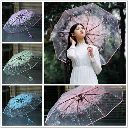 Fashion Anti-UV Sun/Rain Umbrella Transparent Clear Umbrella Cherry Blossom Mushroom Apollo Sakura 3 Fold Umbrella Rain Gear