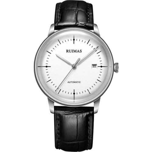Ruimas Men Automatic Business Wrist Watches Thin Case Japan Miyota Mechanical Movement Calendar Waterproof Relogio Masculino