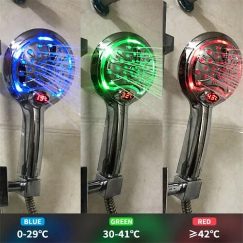 Adjustable 3 Mode 3 Color Digital LCD Display LED Plating Shower Head Light Temperature Sensor Bath Sprinkler Bathroom
