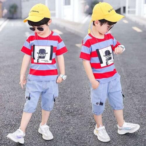 Fashion Summer New Toddler Baby Boys Letter Cartoon Print Clothes Tops T Shirt+Short Pants 2Pieces Kids Outfit For 3-12 Yrs