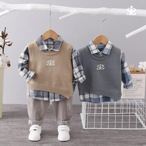 New Fashion Autumn Children Boys Girls Clothes Kids Sweater Vest Jacket Strips T-shirt Pants 3Pcs/Sets Baby Clothing Tracksuits