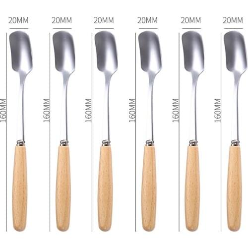 Ice Cream Spoons Set 6 Pcs Stainless Steel Dessert Spoon Coffee Spoon Kitchen Gadget Small Wooden Long Handle Spoon Tiny Spoonds