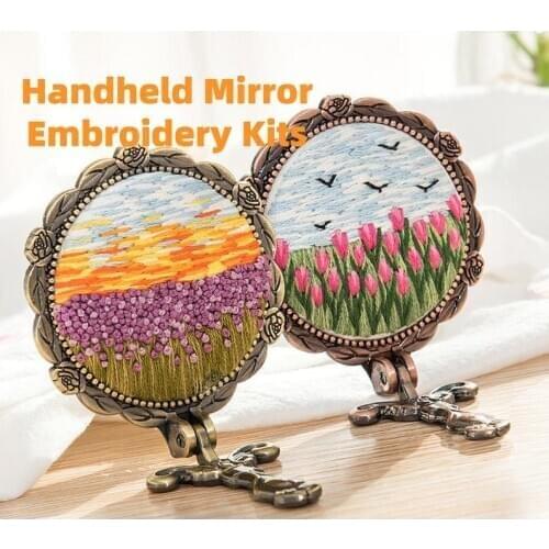 Gift for her,Needle kit Handheld Mirror,Embroidery Kit Beginner,Pretty Gifts,Modern Diy Kit,Pretty Personalized Gifts for Women