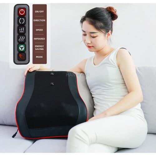Car Home Back Shoulder Neck Massager Pillow Electric Roller Infrared Heated Kneading Shiatsu Promote Sleep Relief Pain