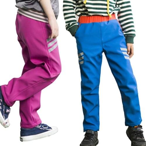 Boys Girls Hiking Pants Kids Winter Warm Leggings Children Outdoor Waterproof Fleece Softshell Trousers For Ski