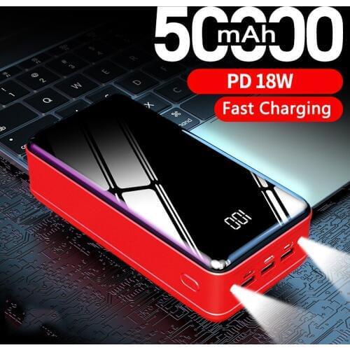 High Capacity 50000mAh Power Bank Portable Charger External Battery with Flashlight Powerbank for iPhone 11 XR Xiaomi Poverbank