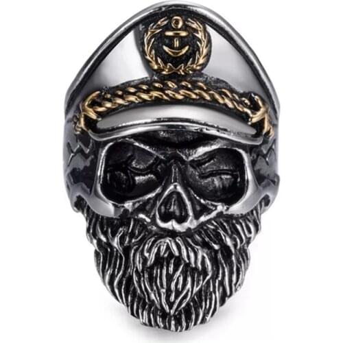 Drop ship caption beard skull rings biker rings Cool men jewelry 316 stainless steel men ring jewelry