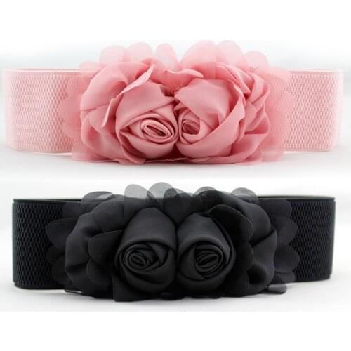 New Ladies Classic Double Flower Elastic Belt Womens Fashion Dress Accessories Girdle Joker Belts for Women Luxury Designer