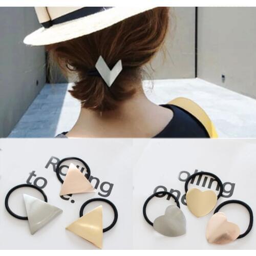 Fashion Vintage Metal Triangle Hair Rope Geometry Women Girl Hair Ties Ponytail Holder Heart Elastic Hair Band Hair Accessories
