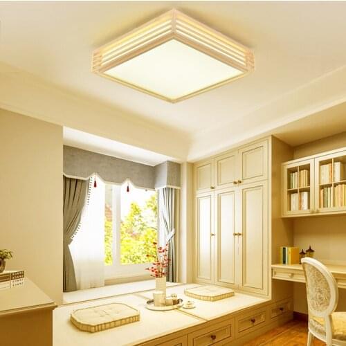 Nordic wood art LED ceiling lamp square log living room lamp Japanese tatami bedroom book room lamp