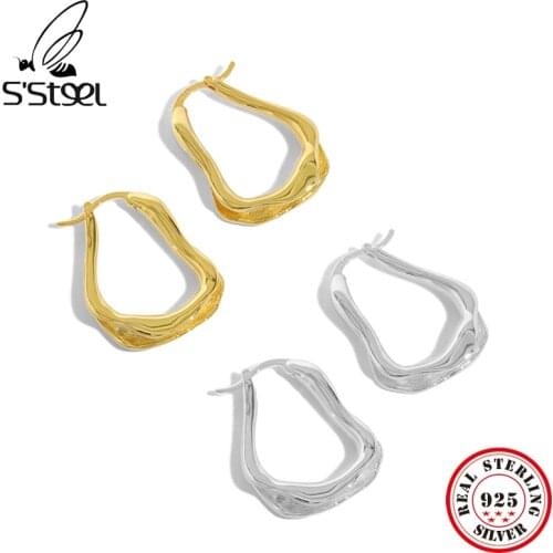 SSTEEL Geometric Hoop Earrings Sterling Silver 925 Earrings For Women Designer Minimalist Earings Gold Trendy Fine Jewellery