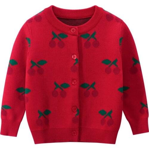 Cute Girl Cherry Sweater New year Baby Cotton Knit Cardigan Sweater Kids coat Autumn Children Clothes Fashion Boy Girl OuterWear