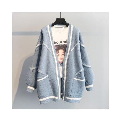 2020 Spring and Autumn New Korean Style Loose English Lettered Fashion Thickened Knitting Mid-Length Sweater Cardigan Coat Women