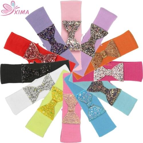 XIMA 12pcs/lot Stretchy Nylon Headband Sequin Bow Headband Kids Hair Accessories (1-3 month year old )