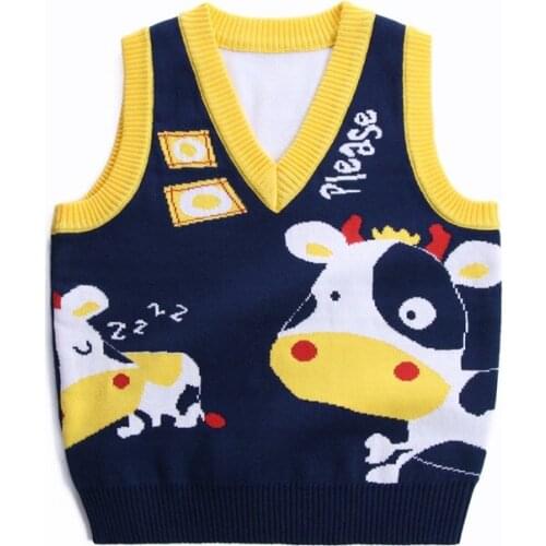 Boys Vest Sweaters Cartoon Cow Pattern Spring Autumn Kids Knitwear Sleeveless Sweater for Children