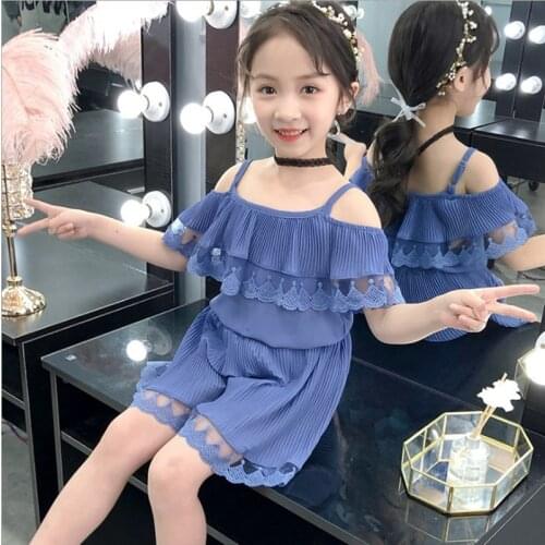 2021 teenager kids baby Girls clothes mesh Lave Vest shirt + Shorts hot pants Clothing Set Summer 4 5 6 7 8 9 10 11 12 years
