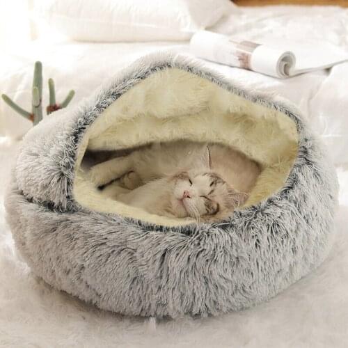 New Style Soft Pet Bed Round Plush Warm House Soft Long Plush Bed for Dogs Cat Nest 2 In 1 Cat Bed Cats Products for Pets Sofa