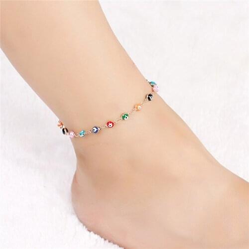 Fashion Religious Copper Anklet Bracelet Gold Silver Color Multicolor Evil Eye For Women Anklet On Leg Jewelry 19cm long, 1 PC