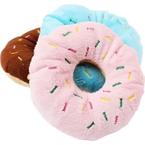 1pc Funny 11CM Pet Dog Chew Throw Toys Cute Donuts Puppy Cat Squeaker Squeaky Plush Sound Toys Color Randomly Dia 11cm PET0037