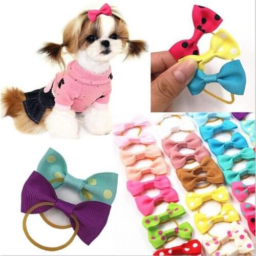 10Pcs/5Pcs Cute Puppy Dog Bowknot Hair Bows with Rubber Band Handmade Hair Accessories Bow Small Dogs Cats Pet Grooming Supplies