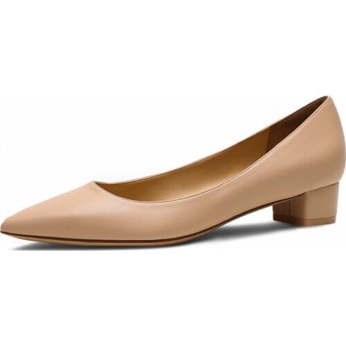 2021 New Womens Pumps Genuine Sheepskin Leather Pointed Toe Handmade Comfortable Solid Color Square Heels Working Shoes M0111