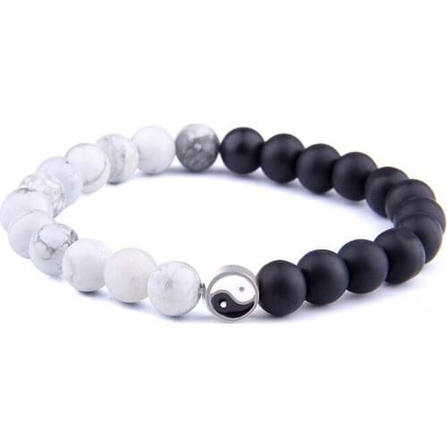 2021 Natural Stone Frosted Tai Chi Yin Yang Beaded Bracelet Mens and Womens Charm Bangle Jewelry Best Friend Gift