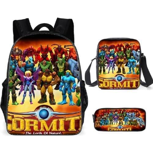 Childrens School Backpack Gormiti Pattern School Book Bags Cartoon Little Animal 3PCs Set Students Bags