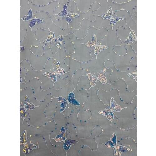 5yards/bag Embroidery sequins butterfly design new fashion fabric used in wedding dress design LF91