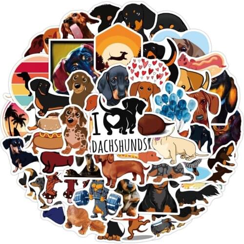 50PCS Dachshund Dog Sticker Waterproof For on Skateboard Hydro Fask Laptop Suitcase Cute Animal Cartoon Stickers